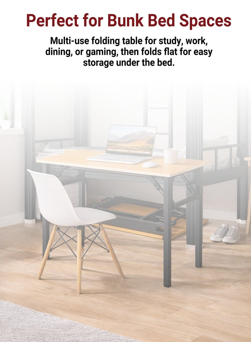 توشيونيكس طاولة قابلة للطي متعددة الوظائف مع أرجل قابلة للطي، مناسبة للتخييم والحديقة والنزهات والقهوة والشواء، لا تحتاج إلى تركيب، سطح مكتب أصفر اللون وإطار أسود (120 × 60 × 75 سم). - Image 3